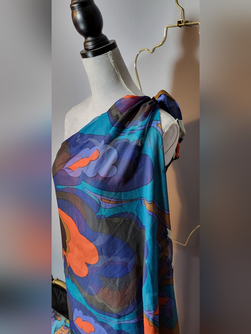 Vintage Elizabeth Strewart Size S One-Shoulder Floral Coverup Dress Sarong Zip - Picture 6 of 9